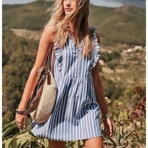 SEZANE Dana Stripe Mini Dress Button Ruffle Size 38 US 6